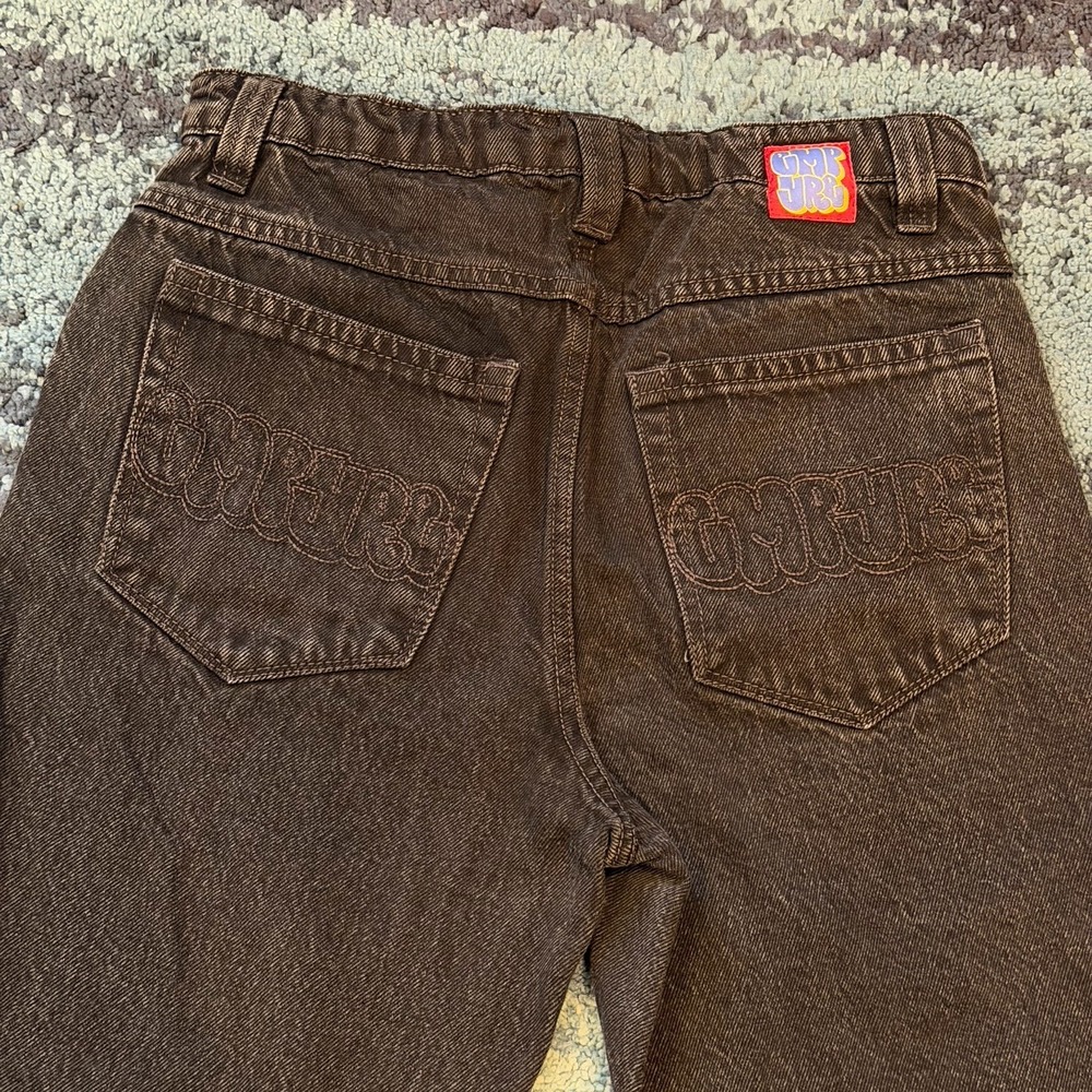 Empyre Relaxed Tapered Jeans Black Embroidered Logo Adjustable Women's 25 Skater